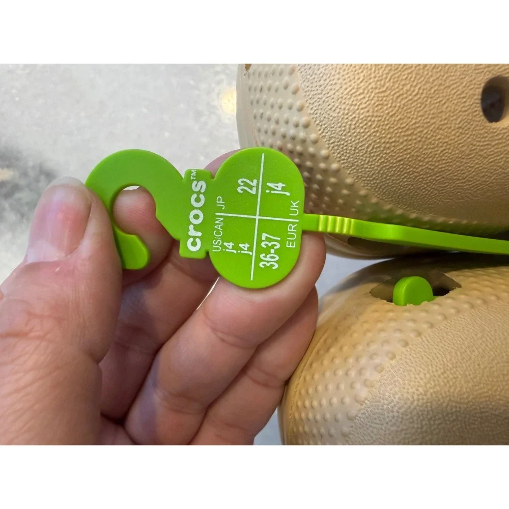 Crocs Classic Clog Kids Size J4 Tan Khaki Slip On Water Friendly Comfort Shoes